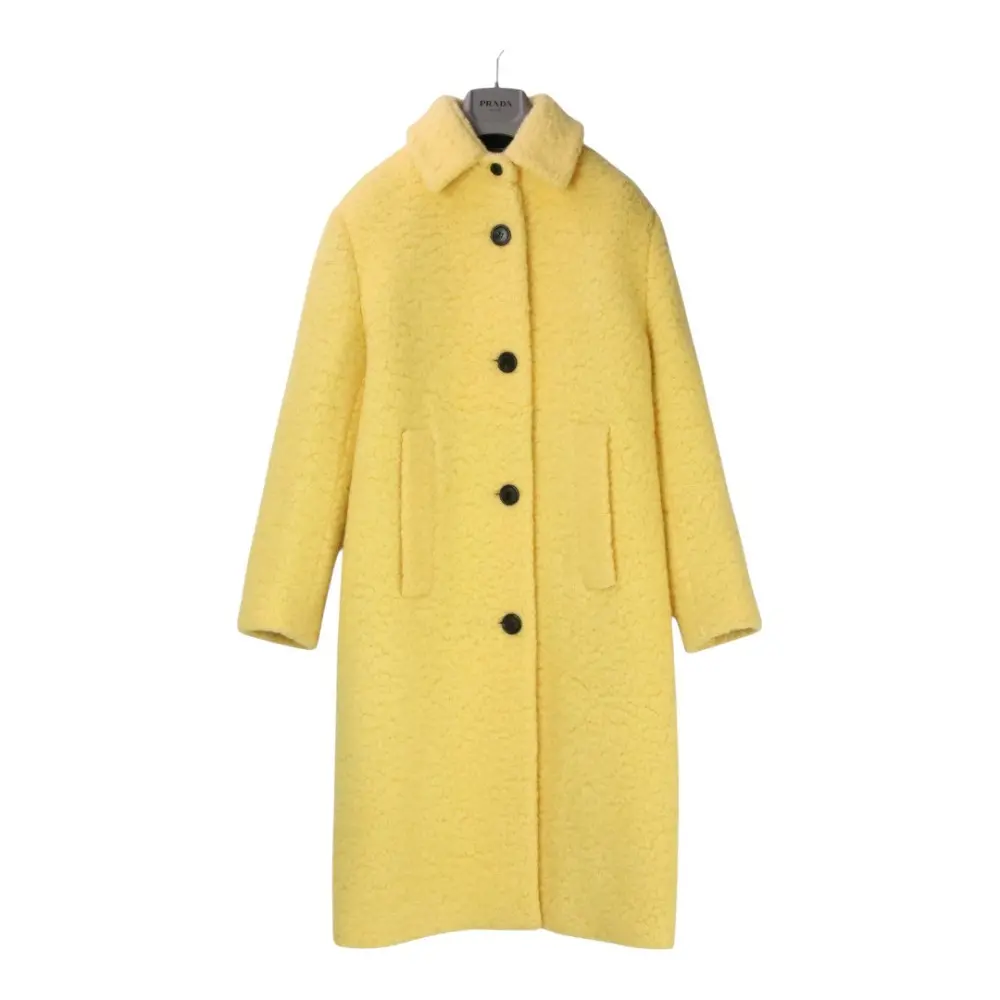 21AW PRADA プラダ BY RAF SIMONS COAT BOUCLE ウール モヘヤ ブークレ ロング ボアコート 36 イエロー