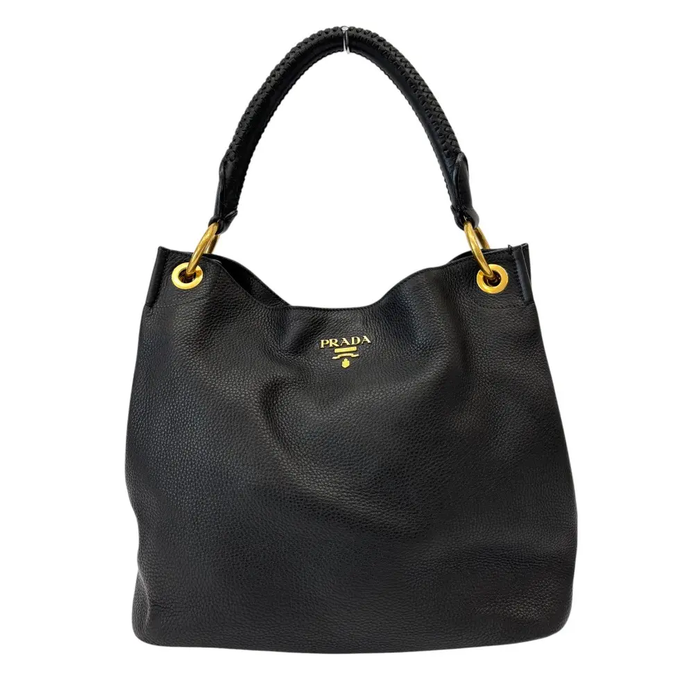PRADA プラダ ホーボー レザー ワンショルダーバッグ BR4829 ブラック ゴールドカラー金具