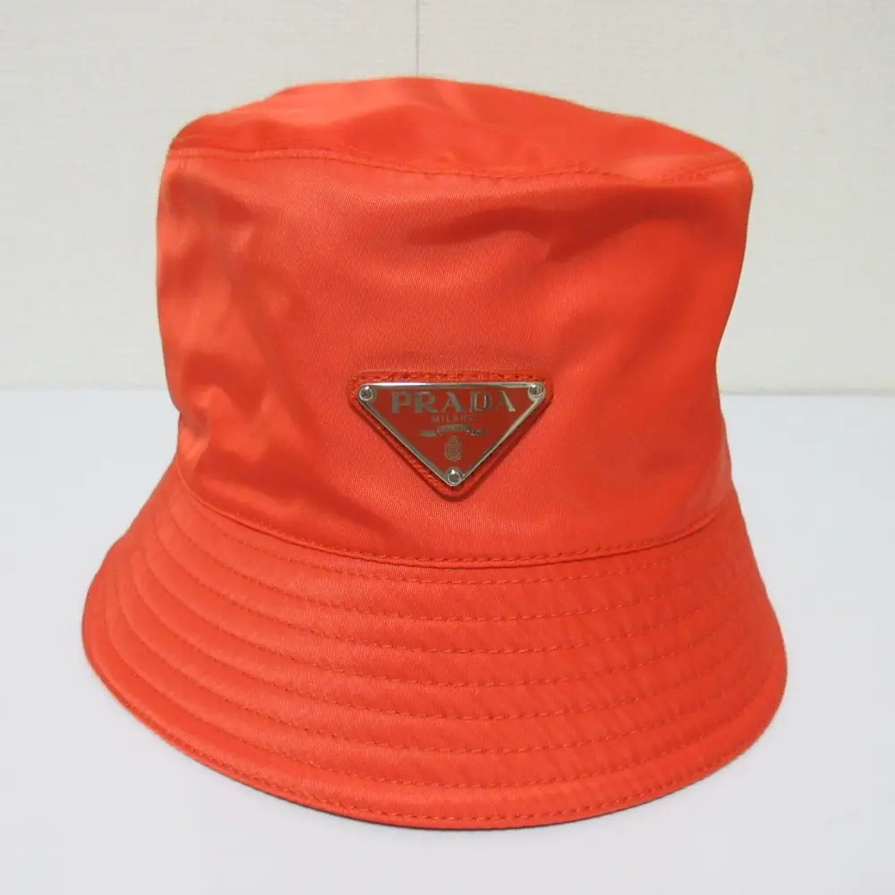PRADA プラダ 2022年製 トライアングルロゴプレート Re-Nylon バケットハット 1HC137 サイズS 57cm オレンジ
