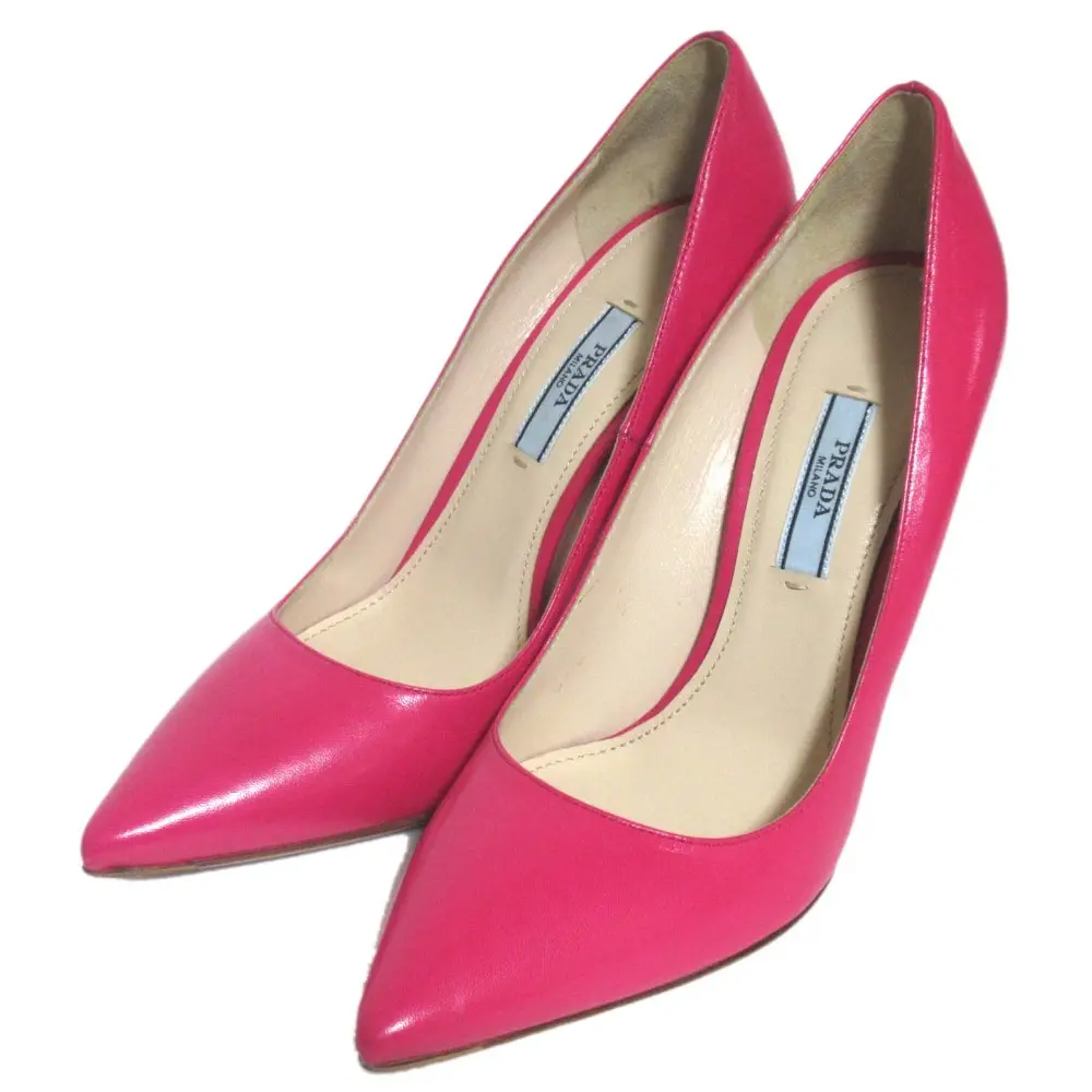 PRADA プラダ レザー ポインテッドトゥ ハイヒール パンプス 37.5 24.5cm フューシャピンク