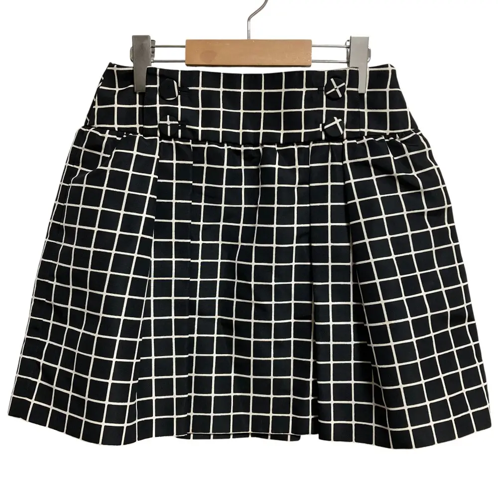 PRADA プラダ ウインドウペン チェック柄 シルク100％ ミニスカート サイズ38 ブラック