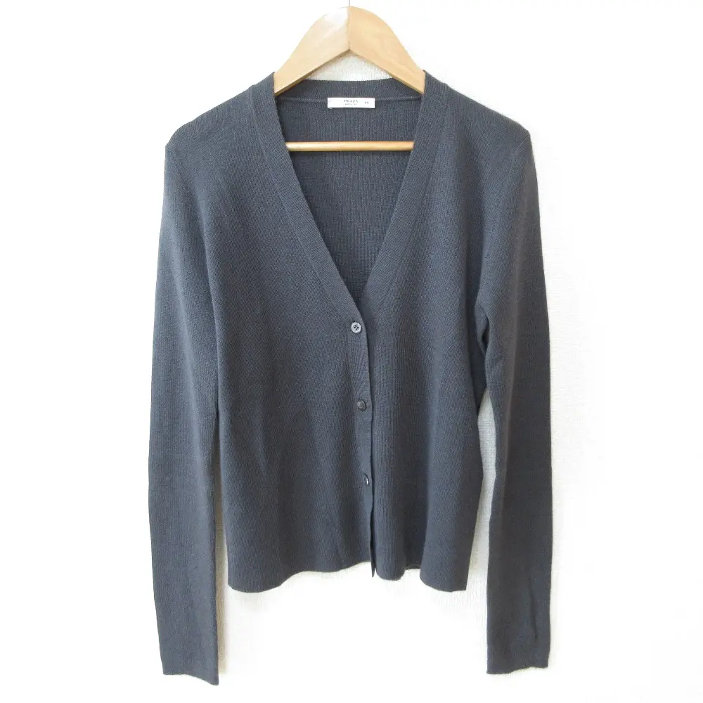 PRADA プラダ カシミヤシルク Vネック カーディガン サイズ44 グレー