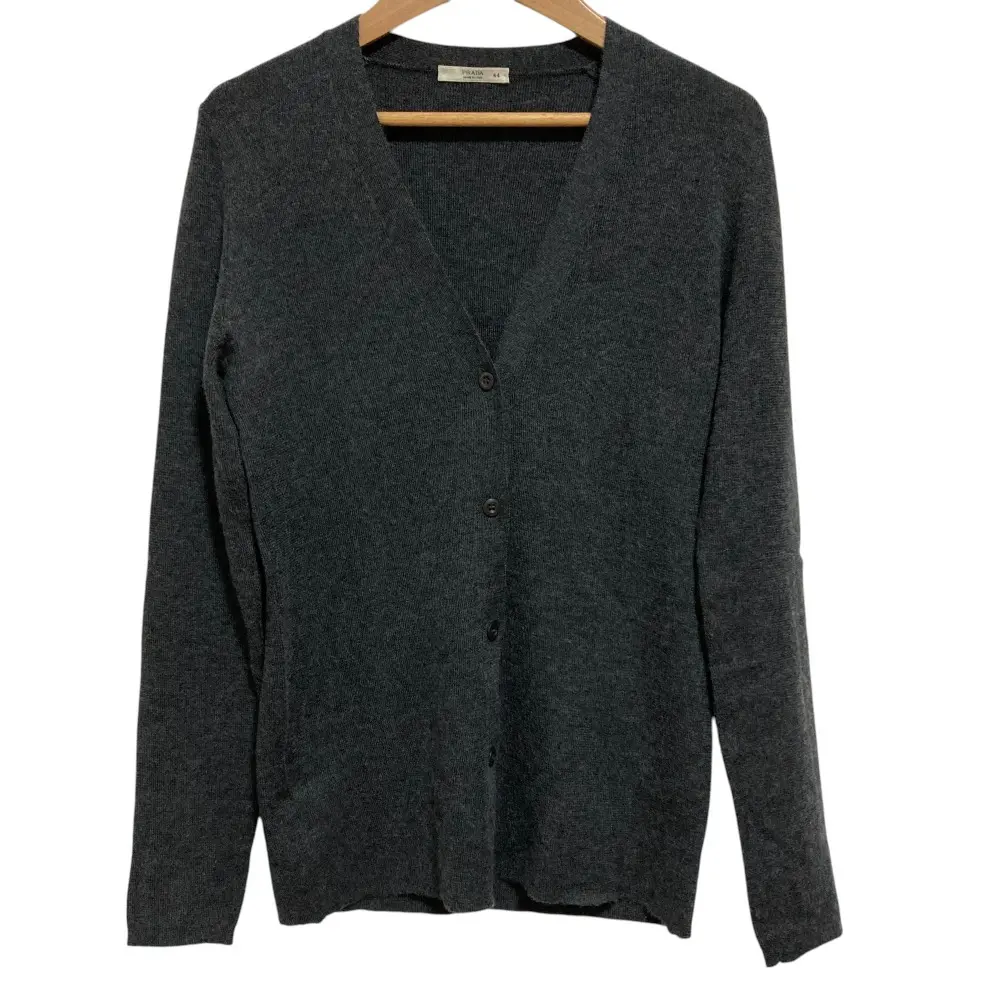 PRADA プラダ カシミヤシルク Vネック ニット カーディガン 44 ダークグレー