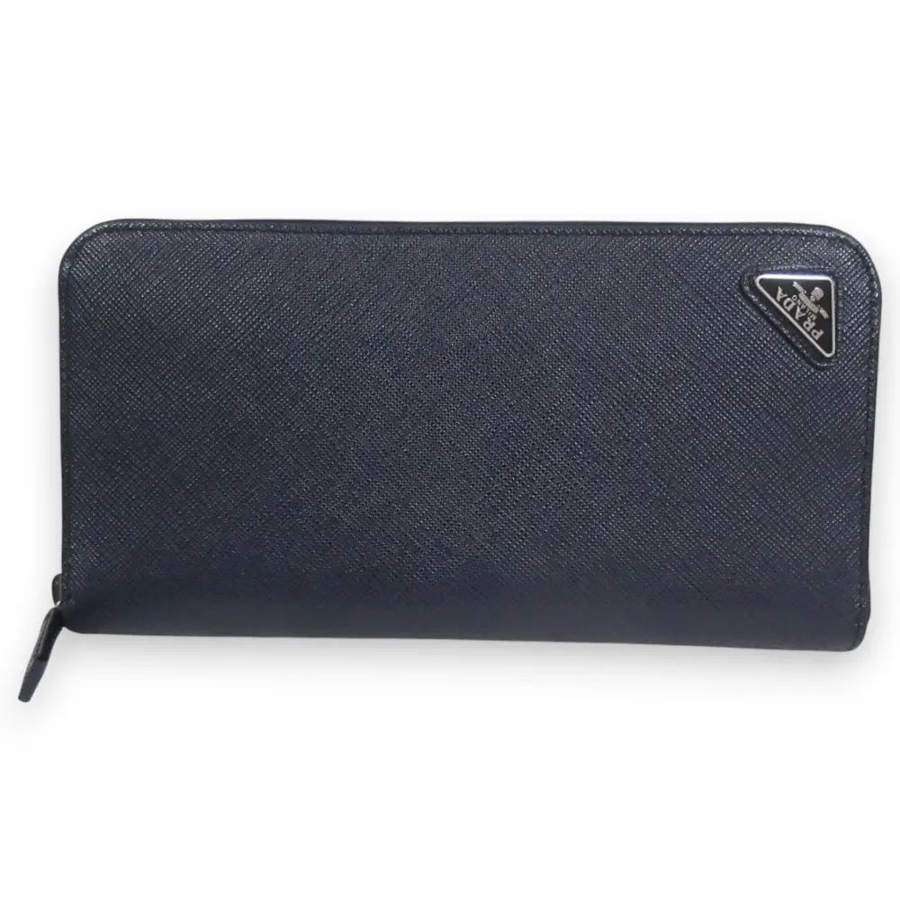 PRADA プラダ サフィアーノレザー トライアングルロゴ ロングウォレット 長財布 2ML317 ネイビー×シルバー金具