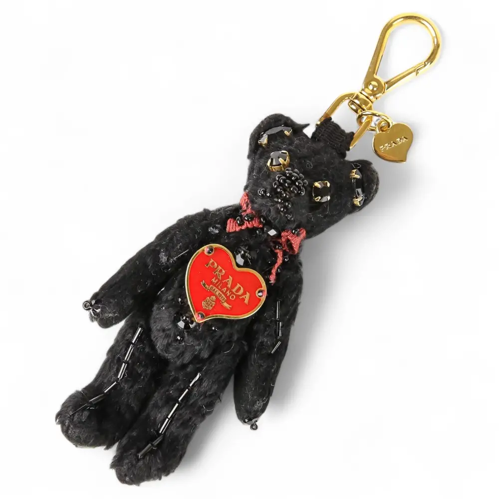 PRADA プラダ ベア ビーズ ハートプレート チャーム キーホルダー ブラック