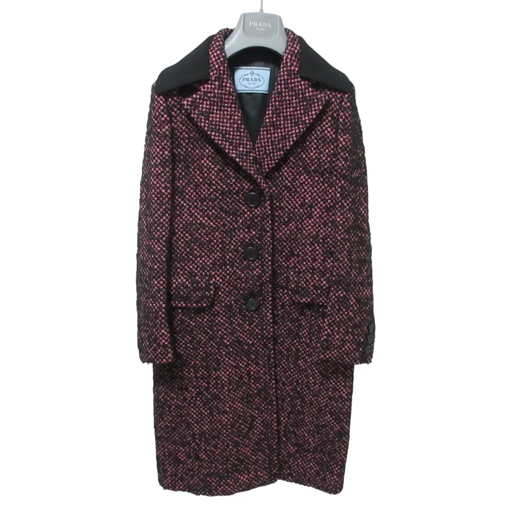PRADA プラダ モヘアブレンド ツイード ロングチェスターコート 38