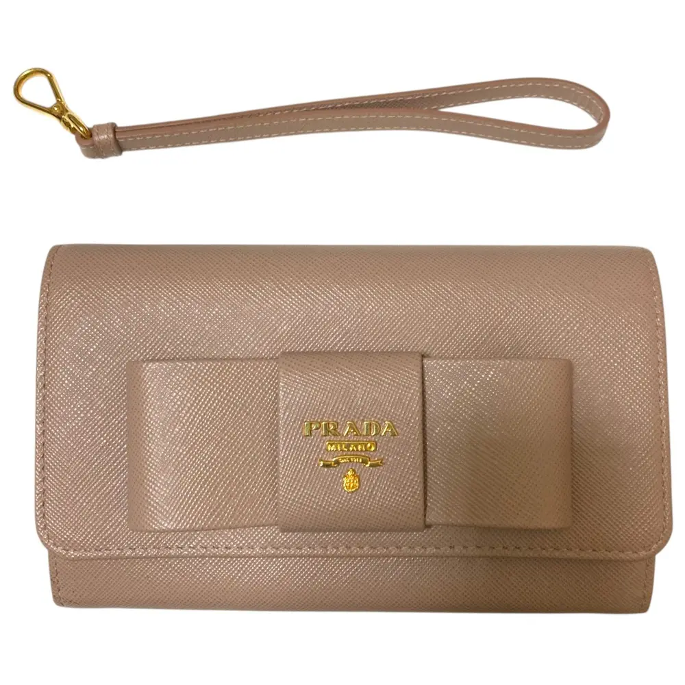 PRADA プラダ サフィアーノ リボン 二つ折り財布 1M1438 ピンクベージュ系 カメオカラー