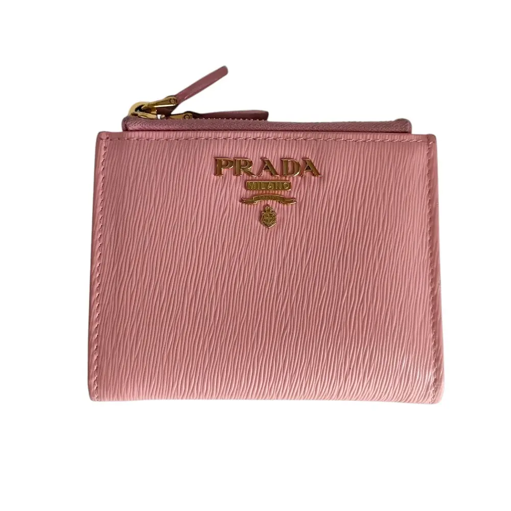 PRADA プラダ レザー ヴィッテロムーブ メタルロゴ ダブルファスナー コンパクトウォレット 財布 ピンク