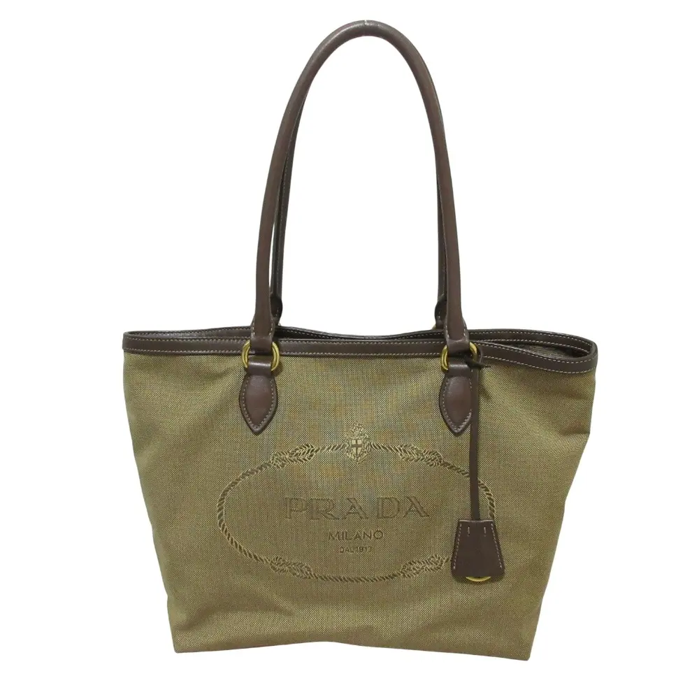 クリーニング済 PRADA プラダ ロゴ ジャガード トートバッグ 1BG159 ブラウン