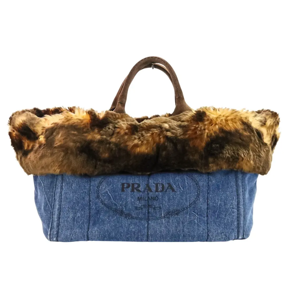 PRADA プラダ ファートリミング カナパ デニム トートバッグ BN2182 ブルー