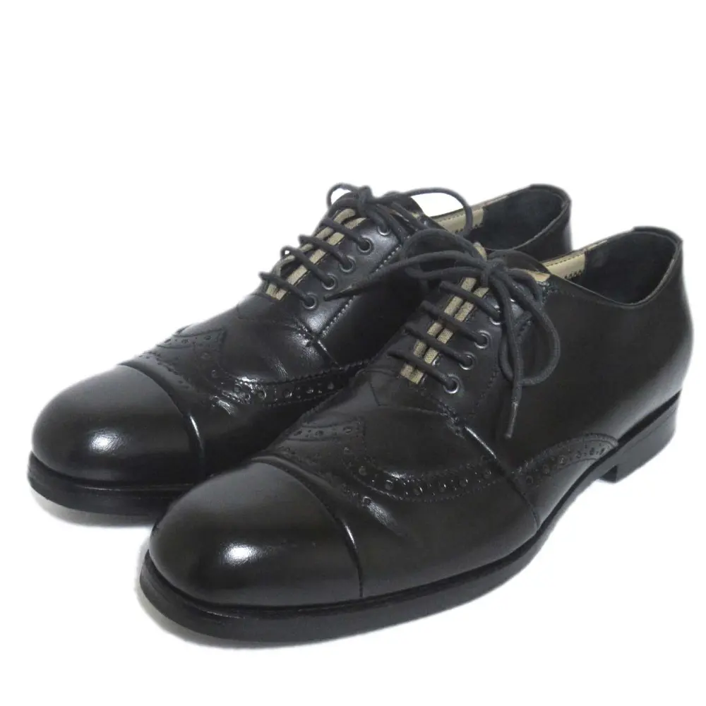 PRADA プラダ レザー ウイングチップ オックスフォードシューズ 35.5 22.5cm ブラックの買取実績【2025年7月買取】