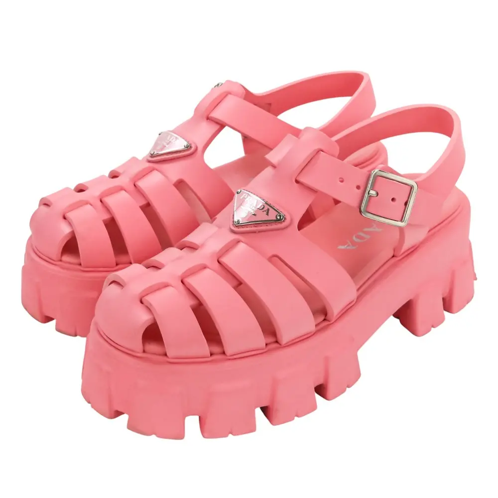PRADA プラダ モノリス トライアングルロゴプレート プラットフォーム ラバーサンダル 1X853M サイズ38 25cm程度 ピンク