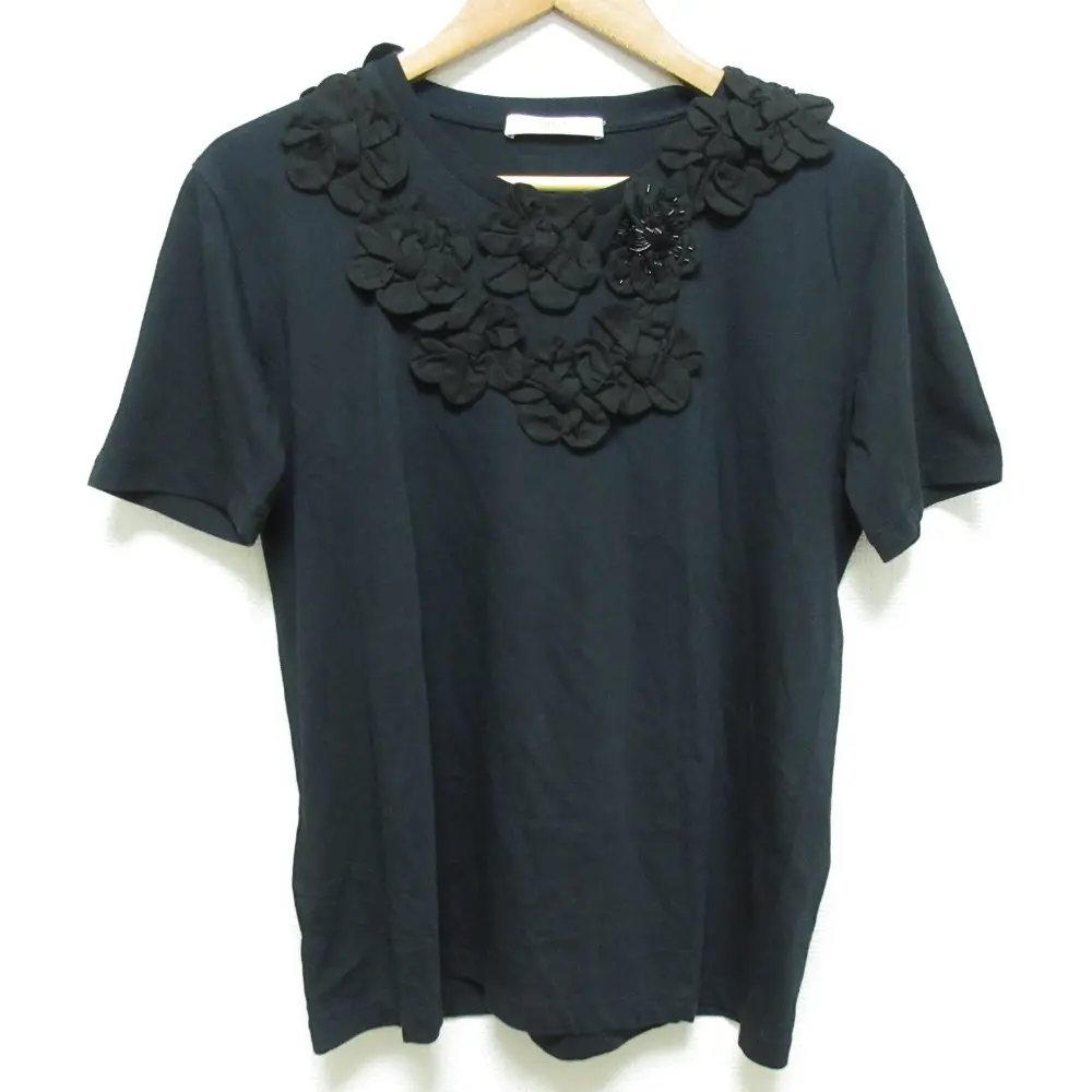 PRADA プラダ フラワーモチーフ クルーネック 半袖 Tシャツ カットソー サイズXL ブラック