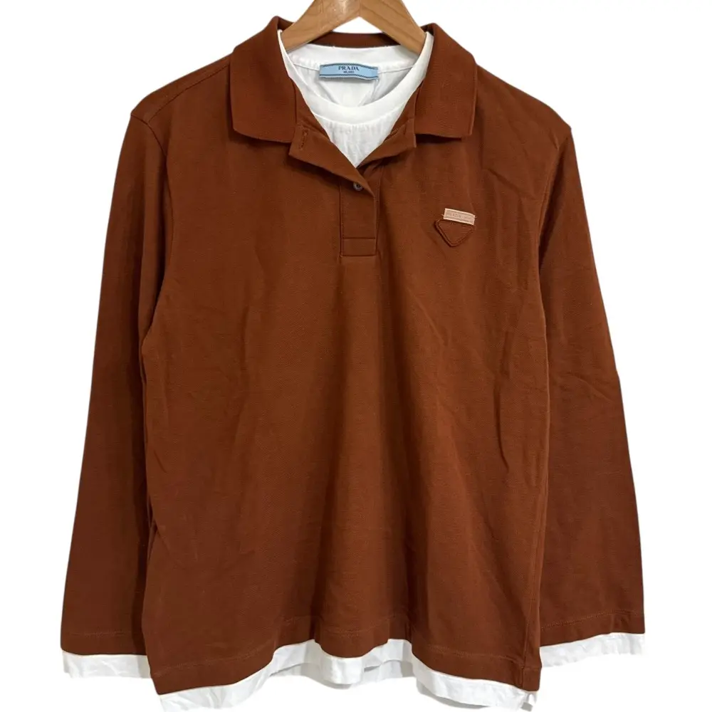 24SS PRADA プラダ pique and jersey polo shirt ポロシャツ サイズ34 ブラウン