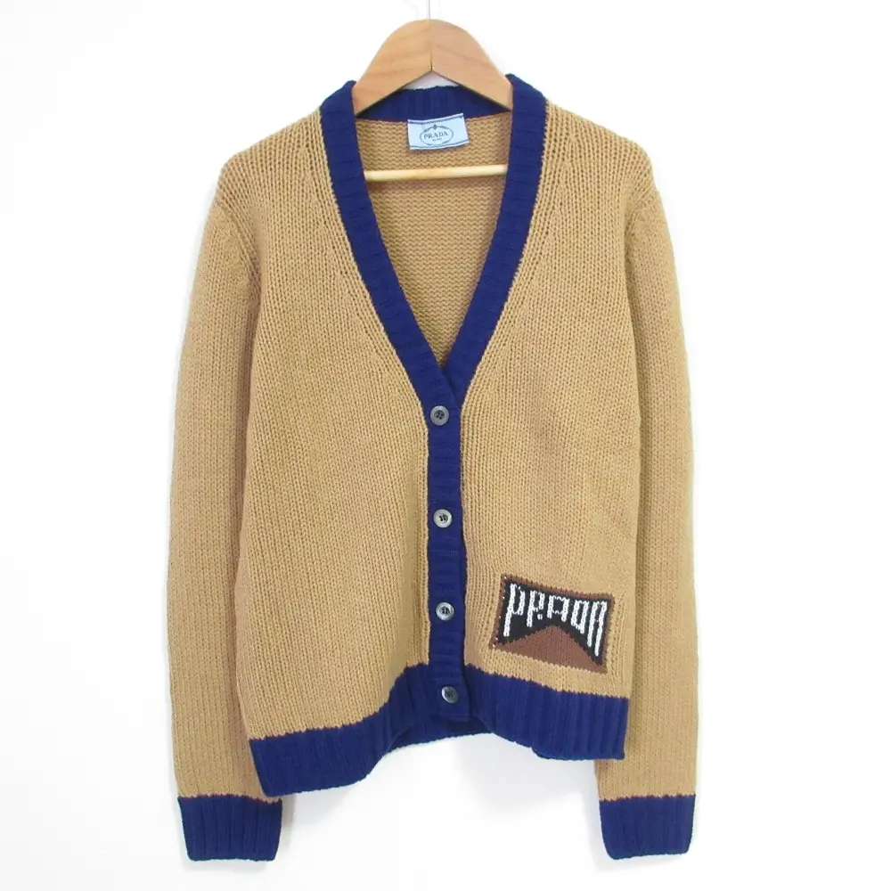 PRADA プラダ ロゴ カシミヤ ニットカーディガン P25G51 40サイズ キャメル