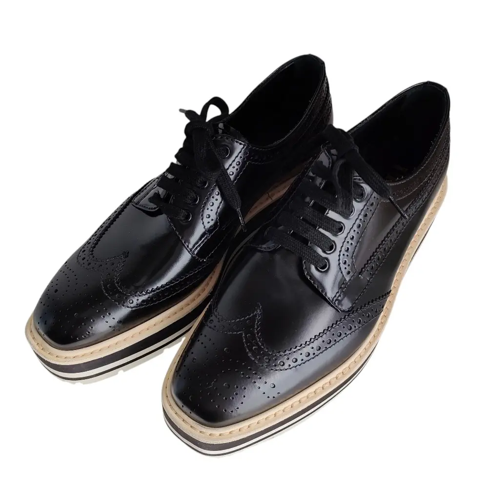 PRADA プラダ レザー ウィングチップ プラットフォーム ドレスシューズ サイズ36 23cm相当 ブラック