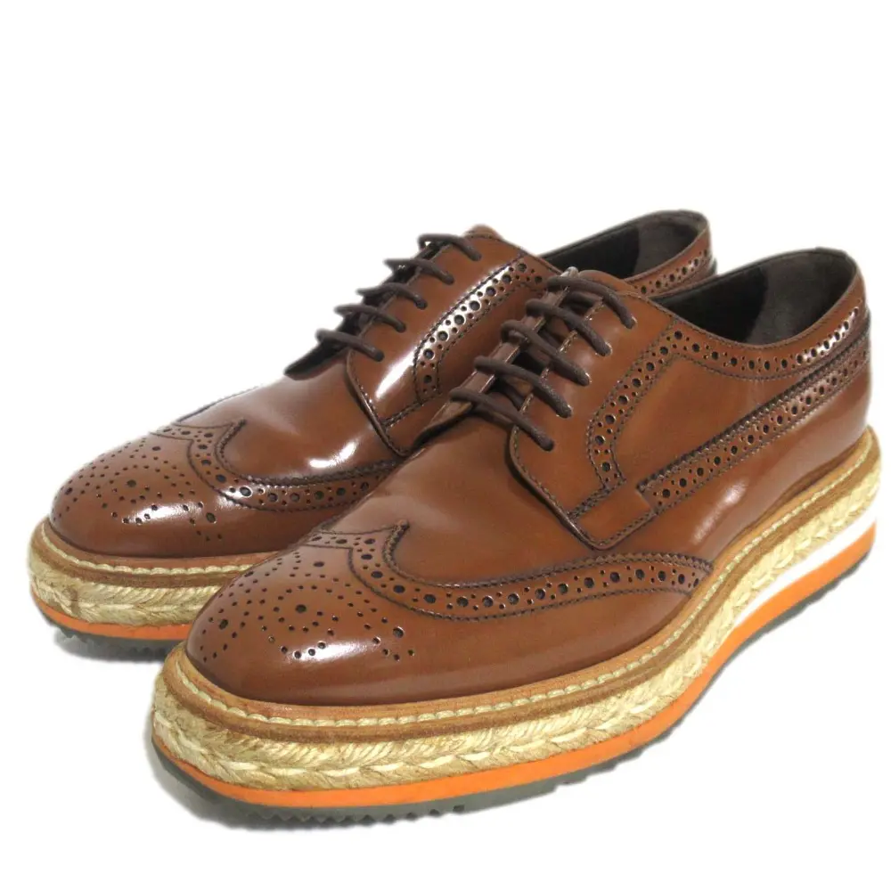 PRADA プラダ ウィングチップ プラットフォームシューズ ダービーシューズ ドレスシューズ サイズ37 24cm キャメル ブラウン
