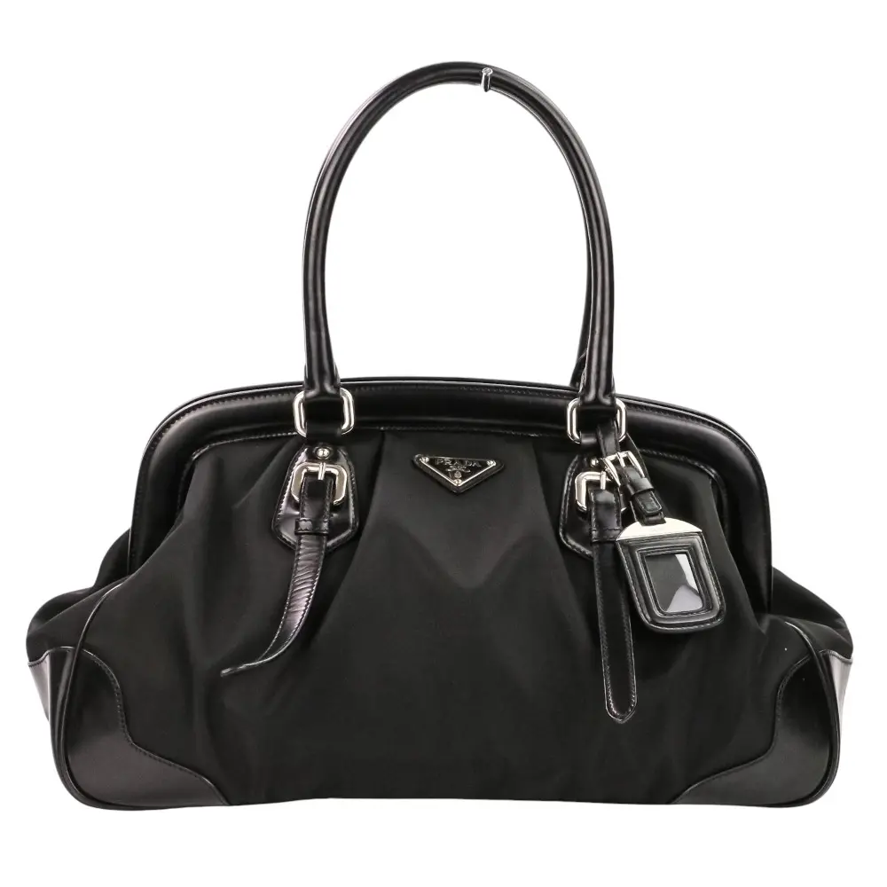 PRADA プラダ トライアングルロゴプレート テスートナイロン レザー ハンドバッグ BR3508 ブラック