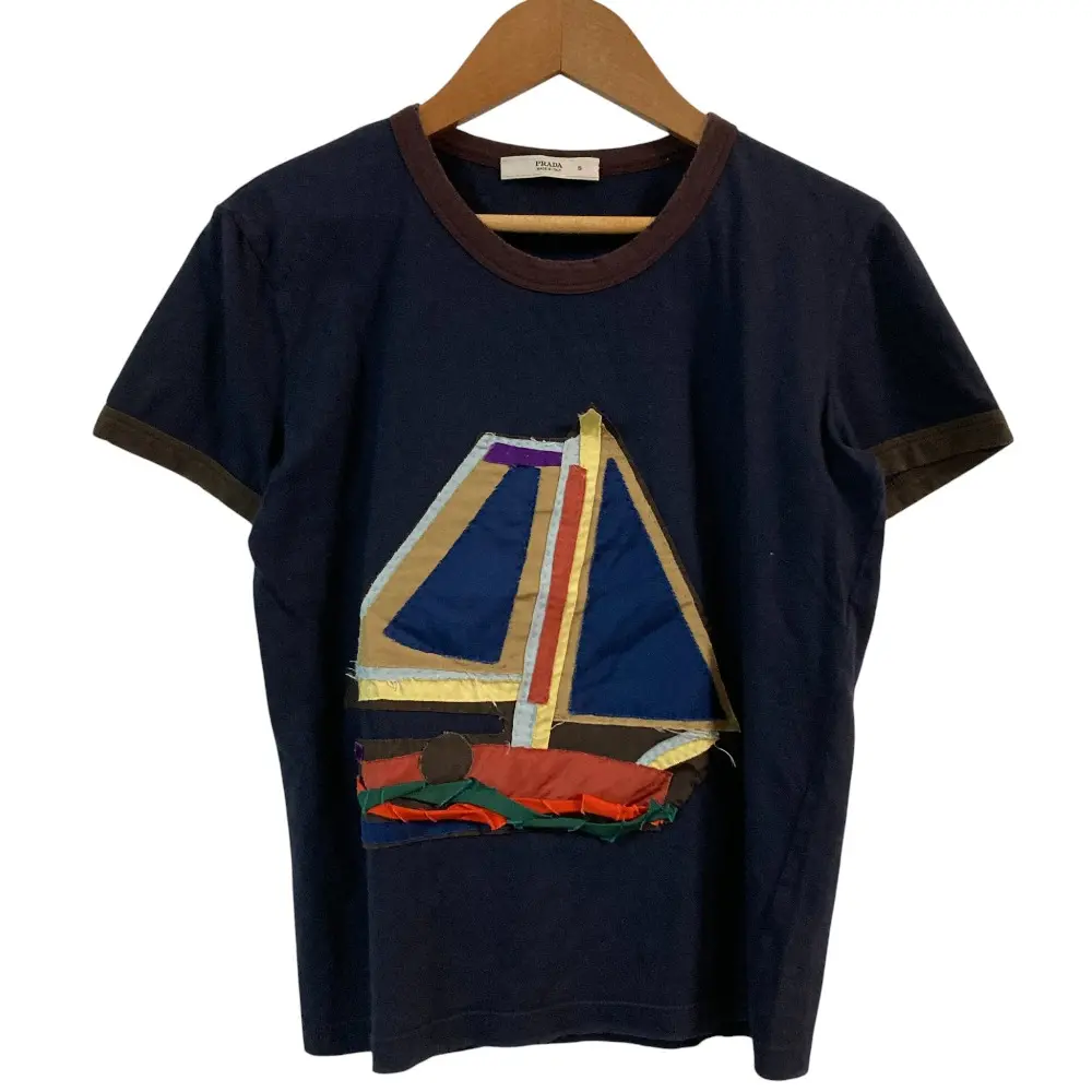 PRADAプラダ ショートスリーブ 帆船刺繍 Tシャツ サイズS ネイビー