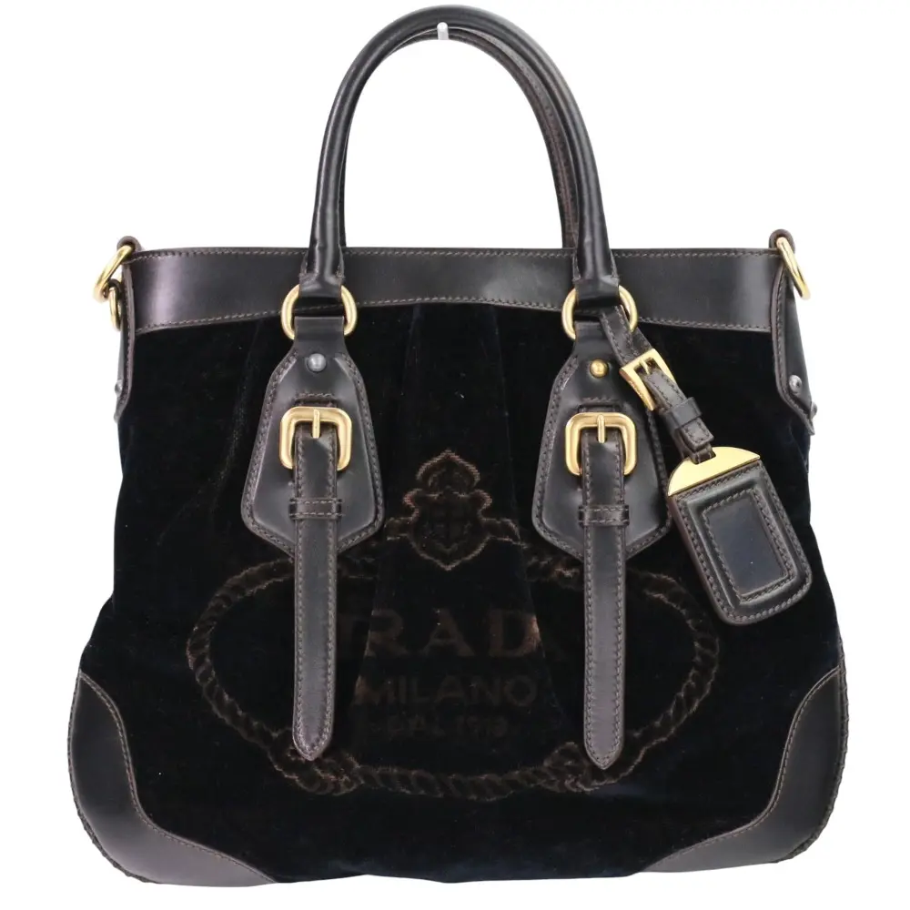 PRADA プラダ ベルベット レザーコンビ 2WAY ショルダーバッグ ハンドバッグ ダークブラウン