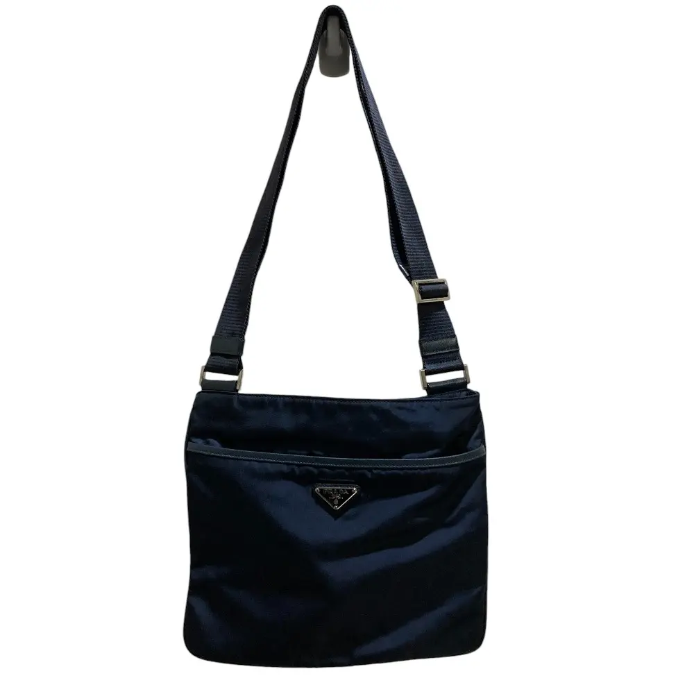 PRADA プラダ トライアングルロゴプレート ナイロンショルダーバッグ ネイビー