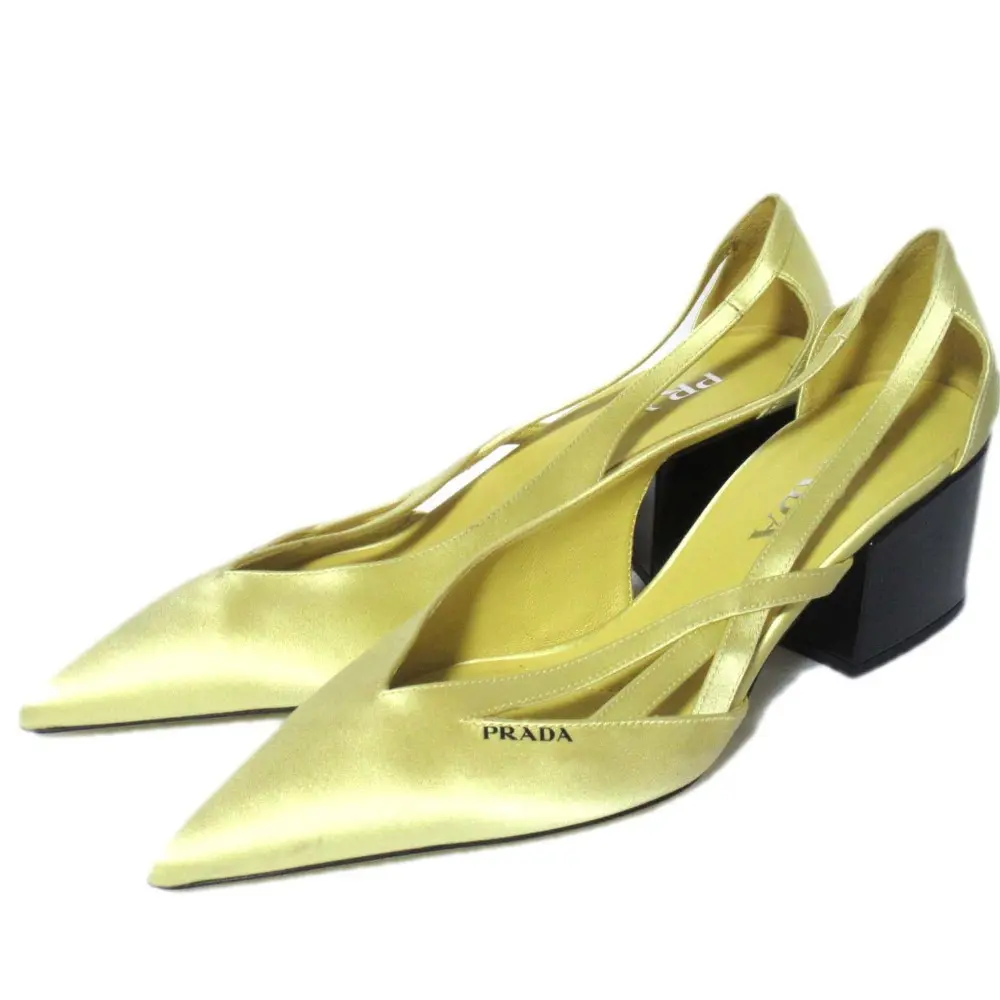 PRADA プラダ ポインテッドトゥ チャンキーヒール サテン パンプス サイズ36 23cm イエローの買取実績【2025年11月買取】
