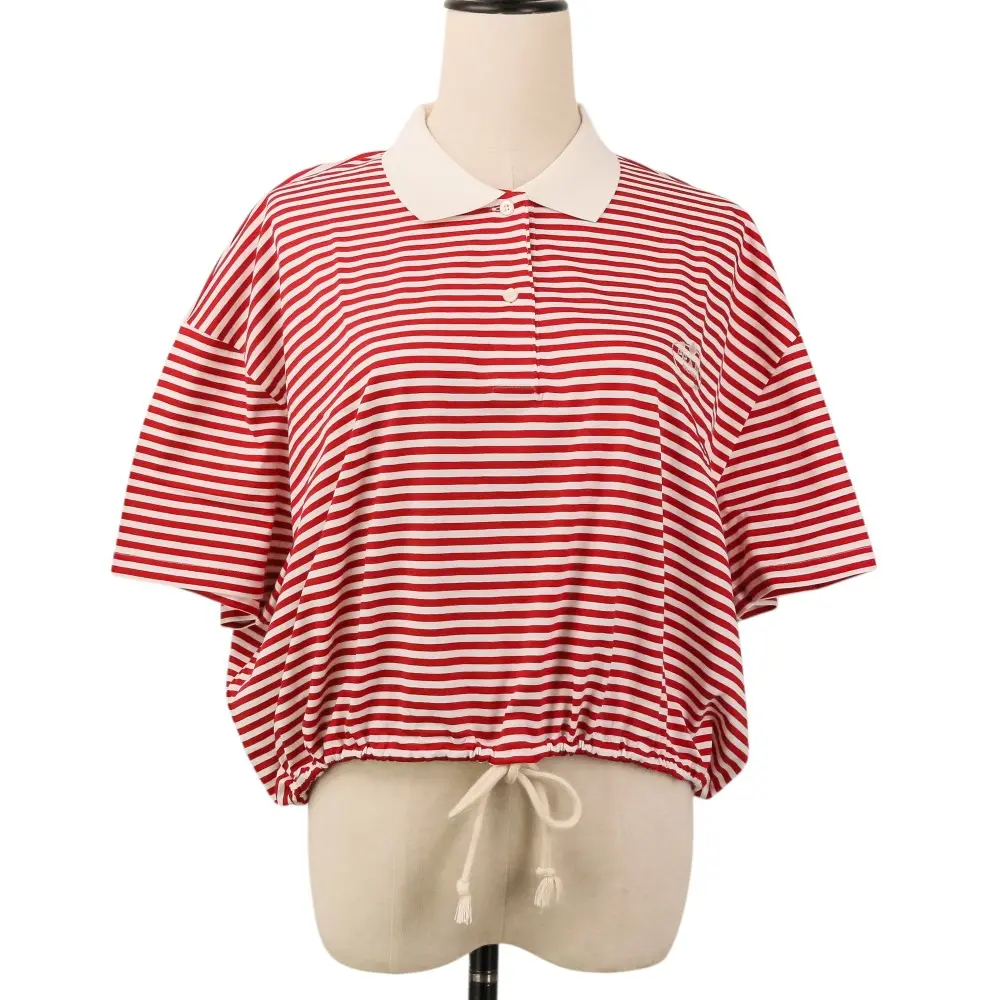 24年商品 PRADA プラダ ストライプ ジャージー ポロシャツ M レッド ホワイト