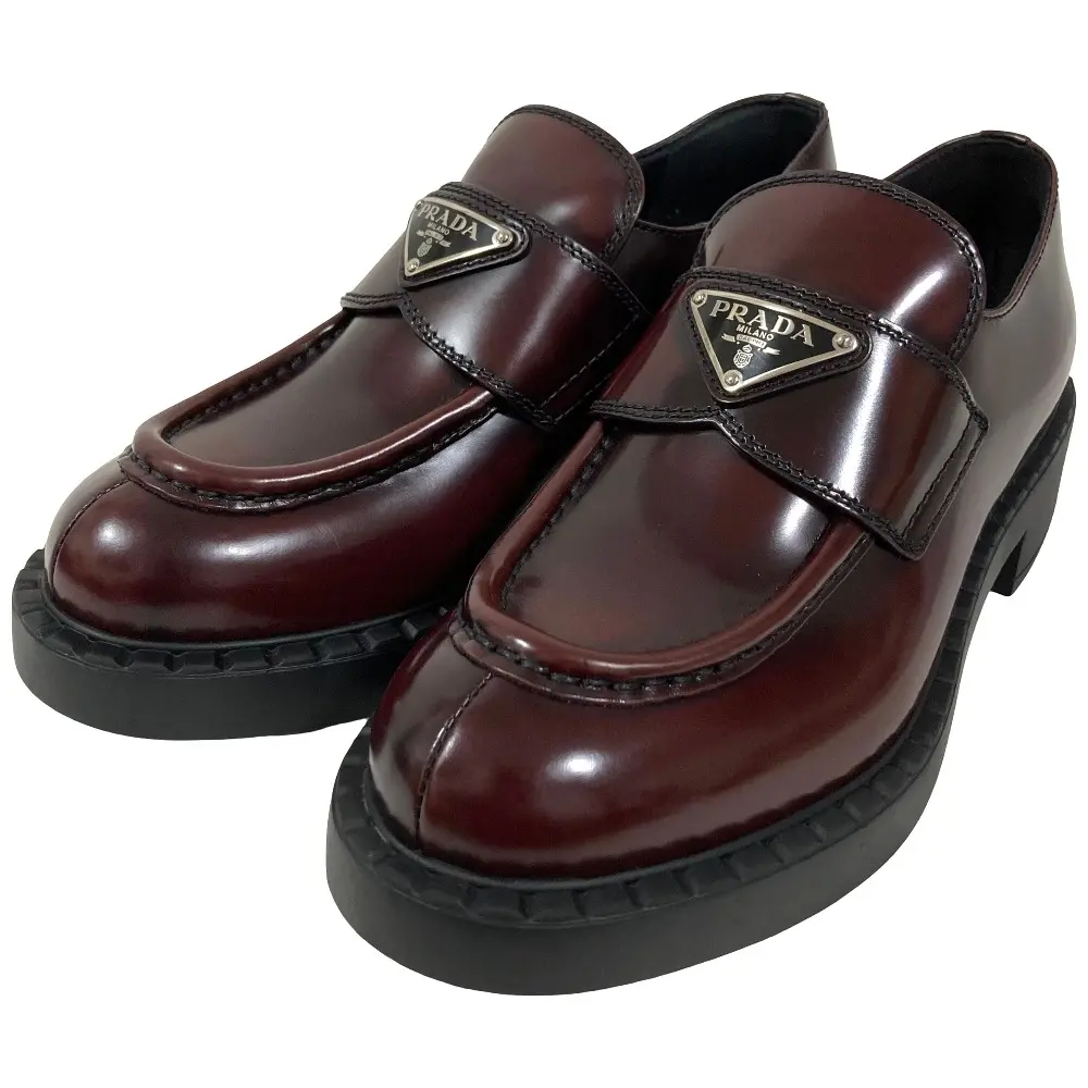 PRADA プラダ トライアングル エンブレム チョコレートブラッシュドレザー ローファー シューズ サイズ36 約23cm ブラウン