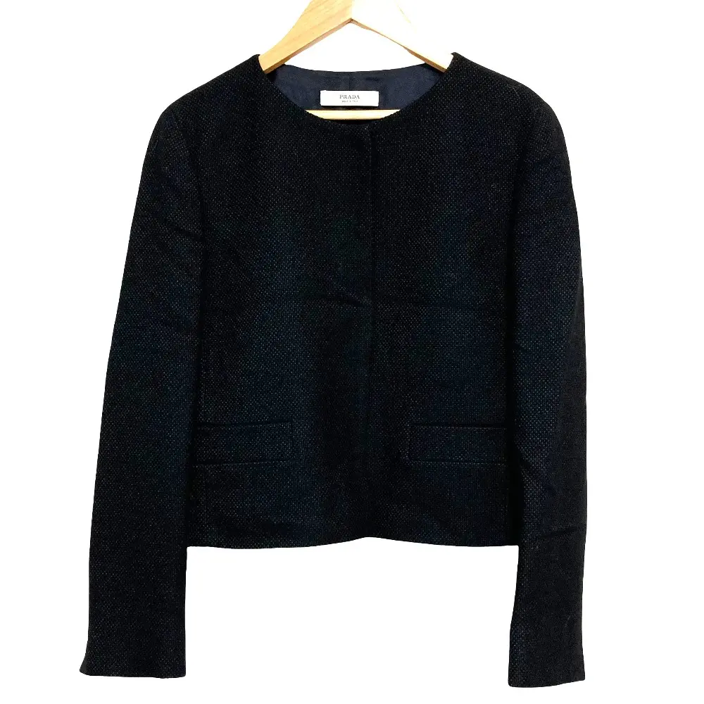PRADA プラダ 13AW 比翼デザイン ウール ノーカラージャケット サイズ42 ブラック