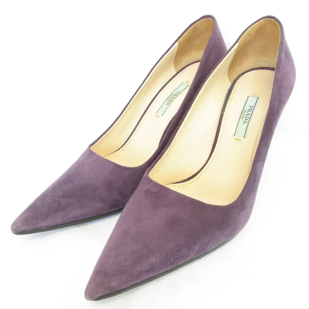 PRADA プラダ スエード ポインテッドトゥ ハイヒール パンプス 37 1/2 24.5cm相当 パープル