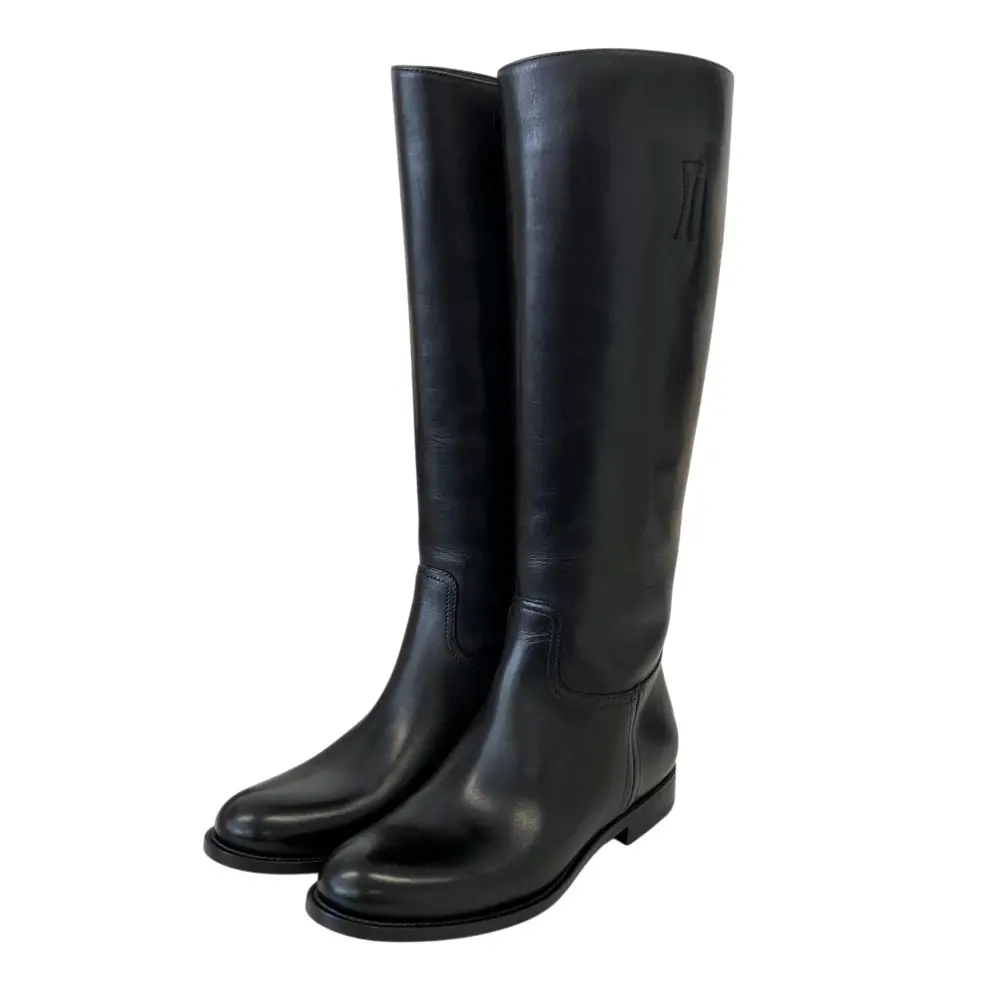 PRADA プラダ ラウンドトゥ レザー ロングブーツ 36.5 約23.5cm ブラック