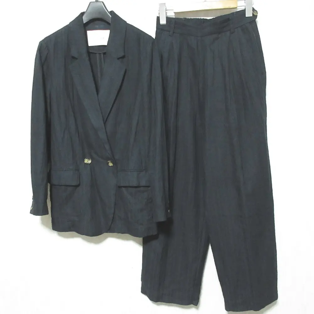 qualite カリテ 25SS ランダムヘリンボーンリネンジャケット ランダムヘリンボーンリネンパンツ セットアップ 36/34 ブラック