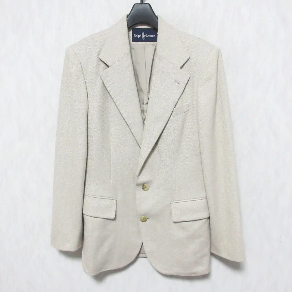 RALPH LAUREN ラルフローレン ヘリンボーン ウールシルク シングル テーラードジャケット 9号 ライトベージュ