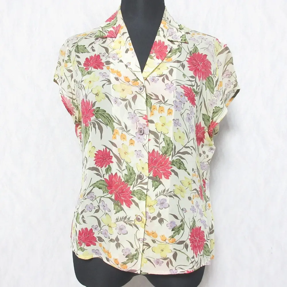 RALPH LAUREN ラルフローレン フラワープリント シルク シアーブラウス オープンカラーシャツ 11 ベージュ