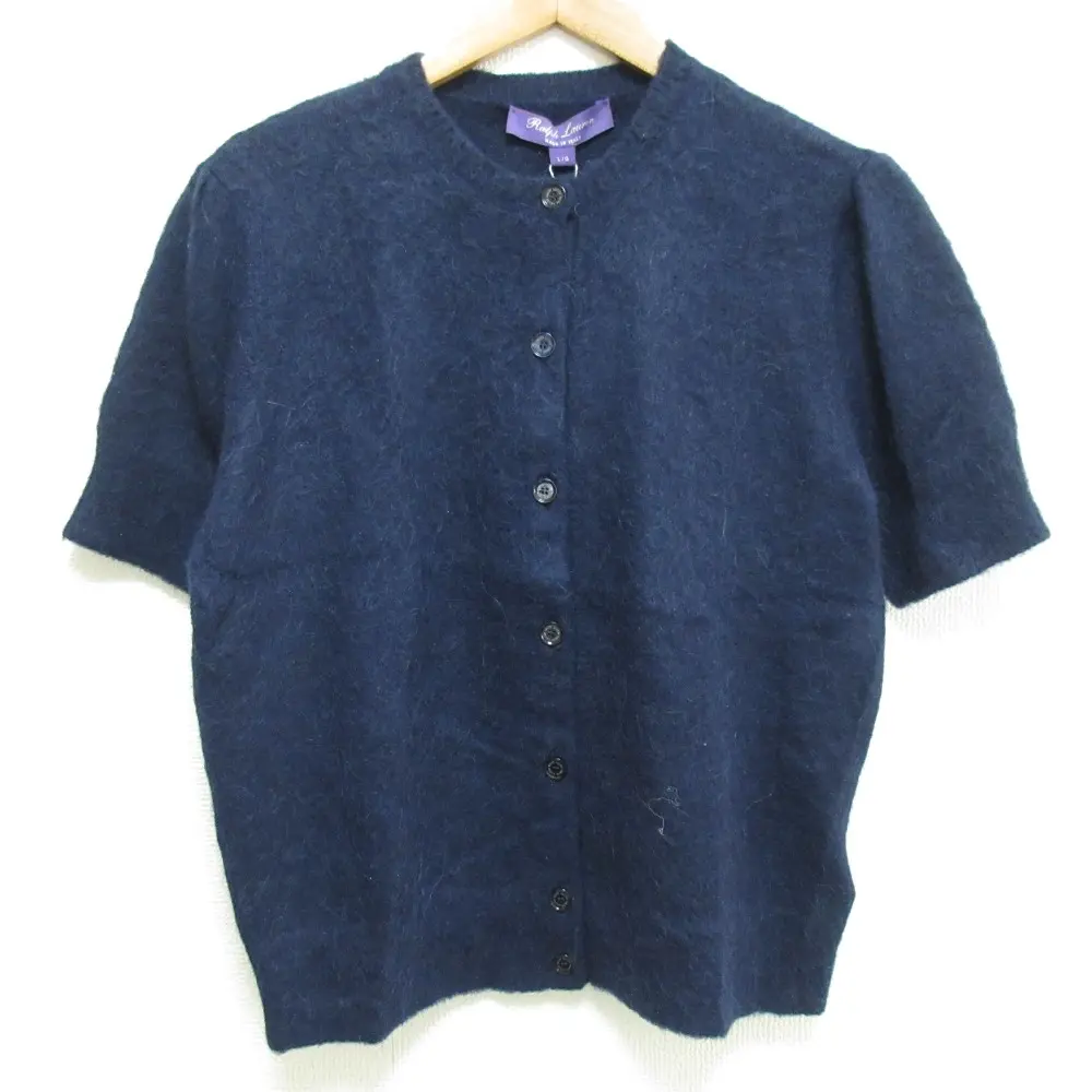 RALPH LAUREN ラルフローレンパープルレーベル カシミヤ×アルパカ ショートスリーブ ニット カーディガン サイズL ネイビー