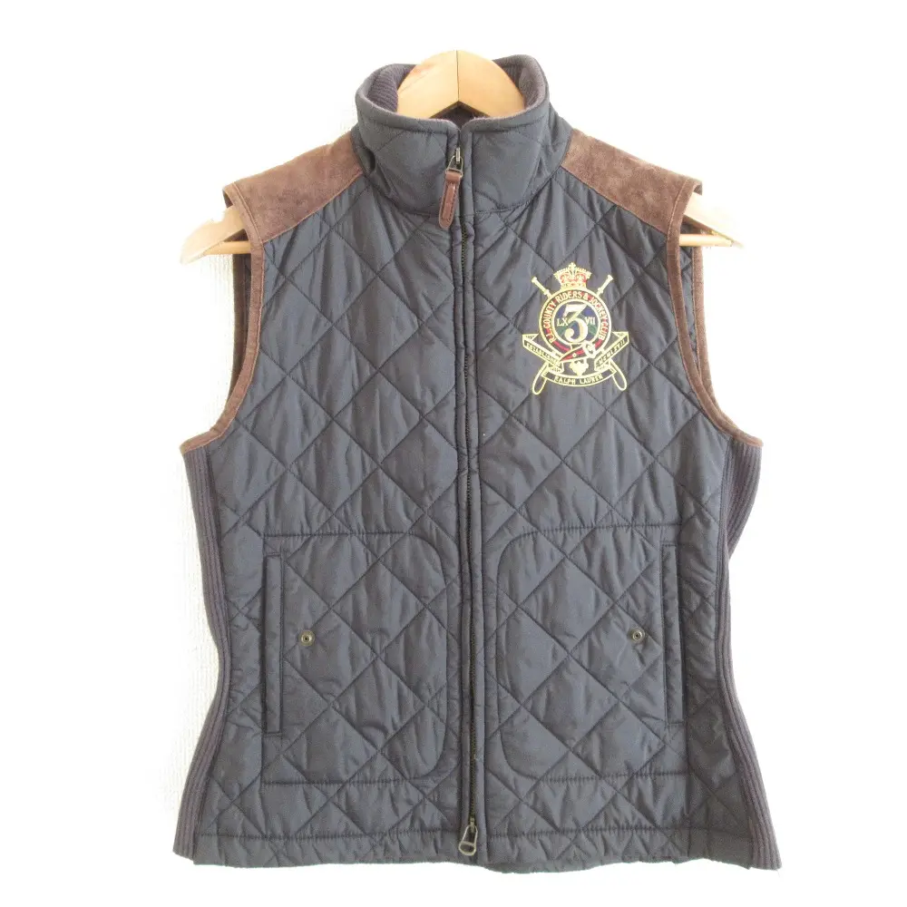 RALPH LAUREN SPORT ラルフローレンスポーツ ロゴ 刺 スエードコンビ ジップアップ キルティングベスト M ブラック