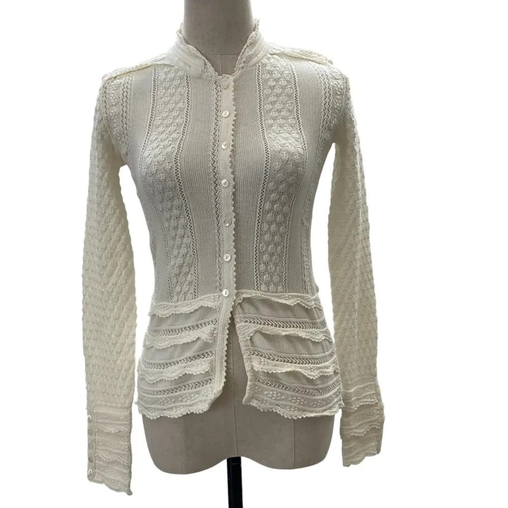 Ralph Lauren ラルフローレン バックベルト レースニット カーディガン ジャケット M オフホワイト