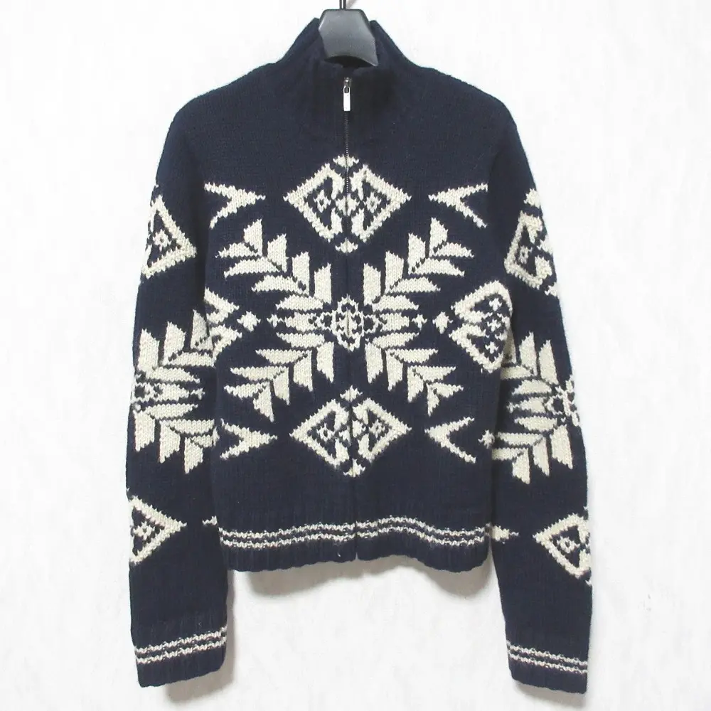 RALPH LAUREN ラルフローレン ノルディック柄 アンゴラブレンド ニットジャケット ジップブルゾン M ネイビー