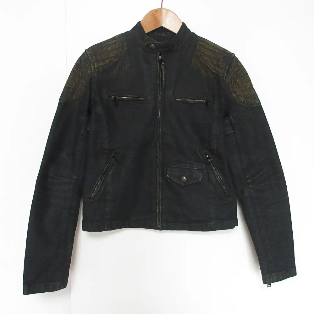 RALPH LAUREN ラルフローレン ヴィンテージ加工 クロップド デニムライダースジャケット ブルゾン S ネイビー