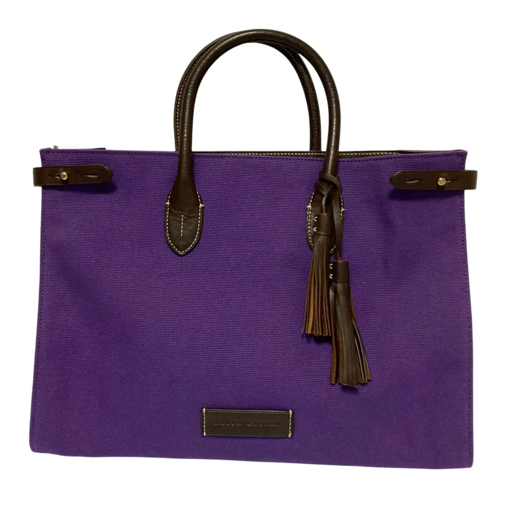 RALPH LAUREN ラルフローレン タッセルチャーム キャンバス レザーコンビ トートバッグ パープル