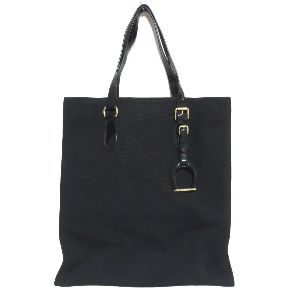 RALPH LAUREN ラルフローレン ラバーハンドル キャンバス トートバッグ ハンドバッグ ブラック