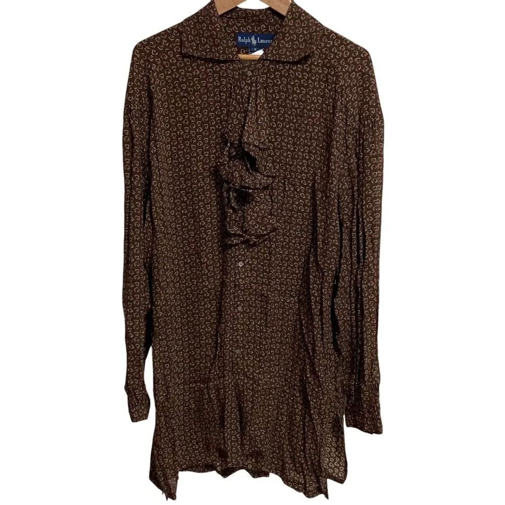 RALPH LAUREN ラルフローレン 総柄 長袖 ジョーゼットブラウス チュニックシャツ サイズ4 ブラウン
