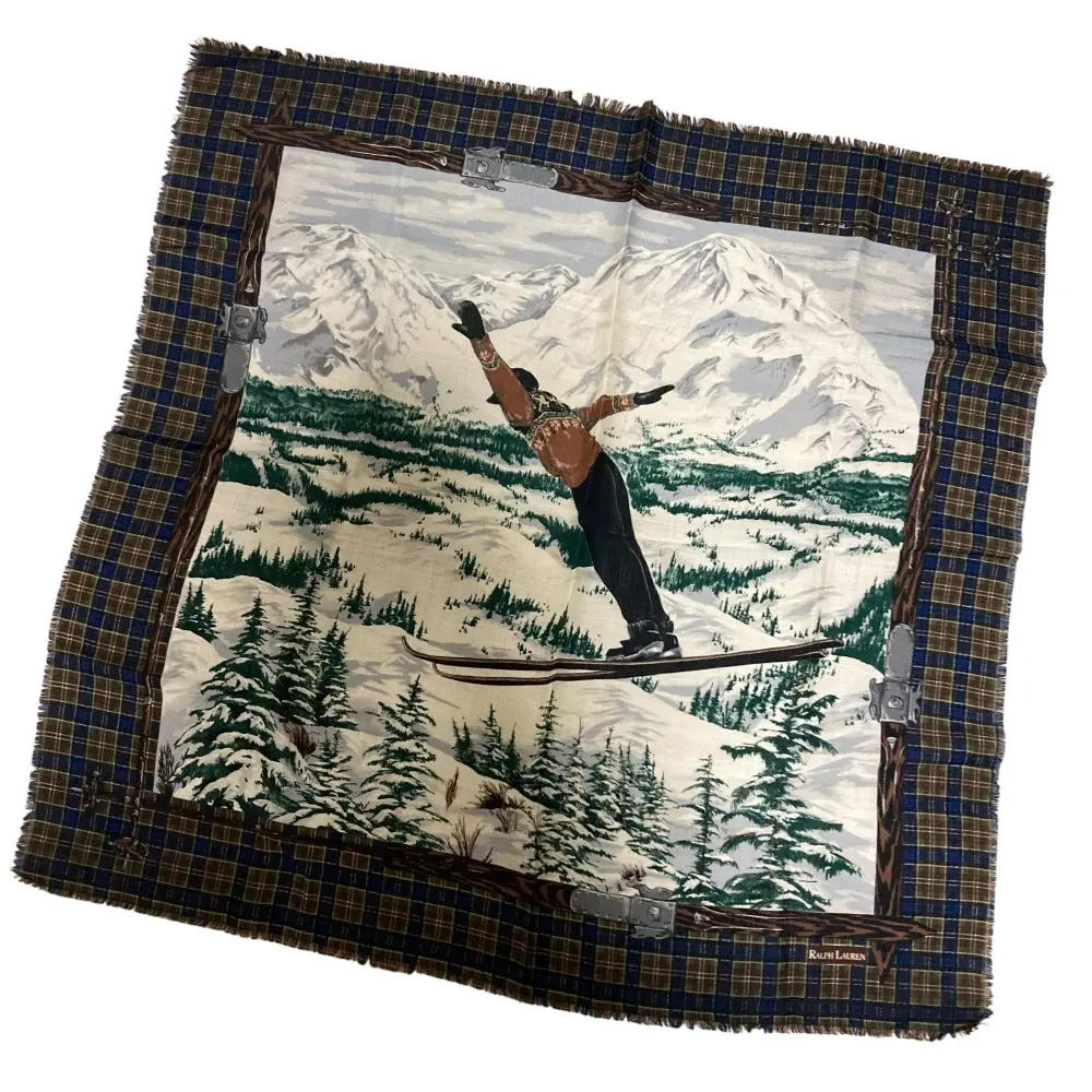 90’S RALPH LAUREN ラルフローレン ヴィンテージ スキープリント チェック 大判スカーフ ブラウン
