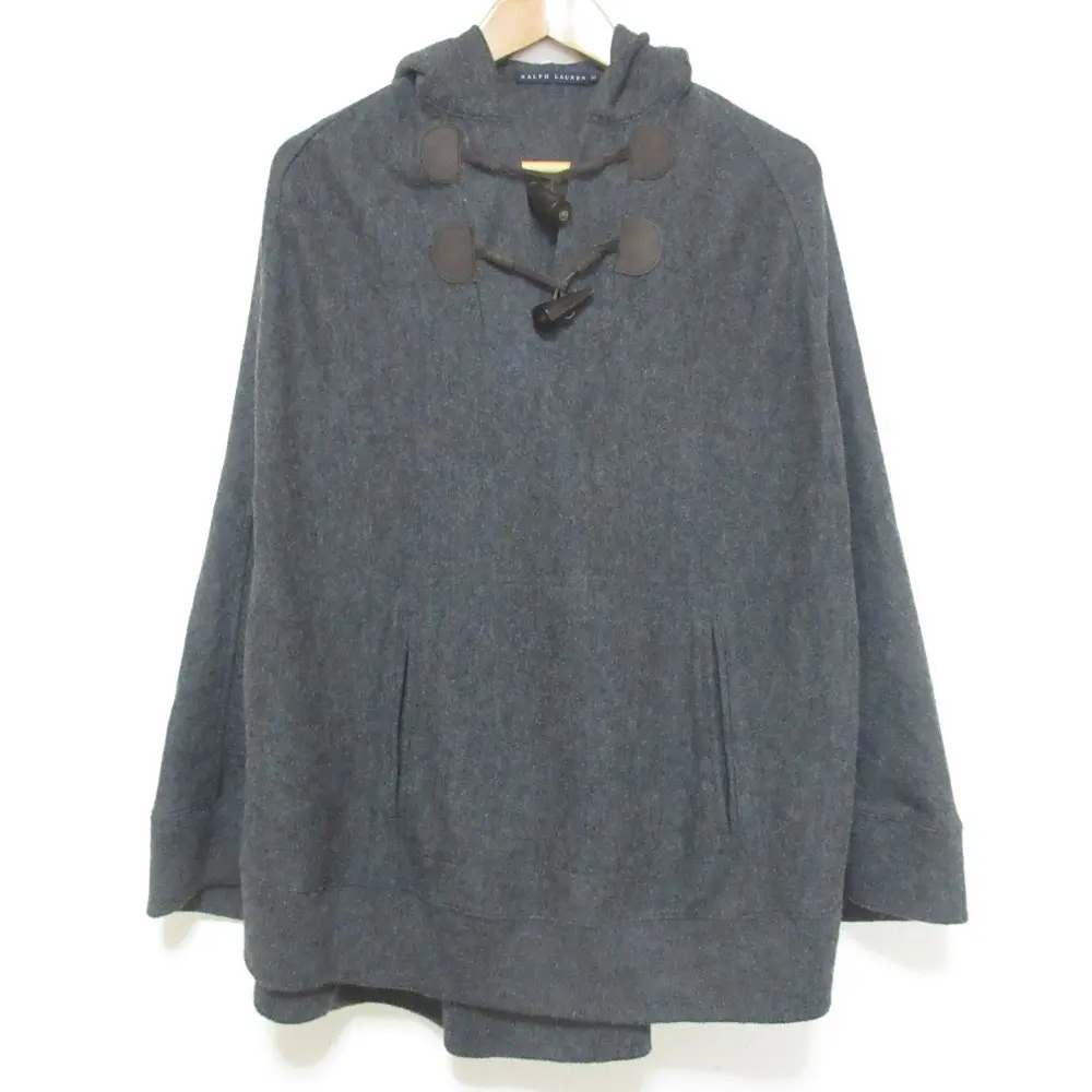 RALPH LAUREN ラルフローレン フード付き ウールポンチョ ケープ M グレー
