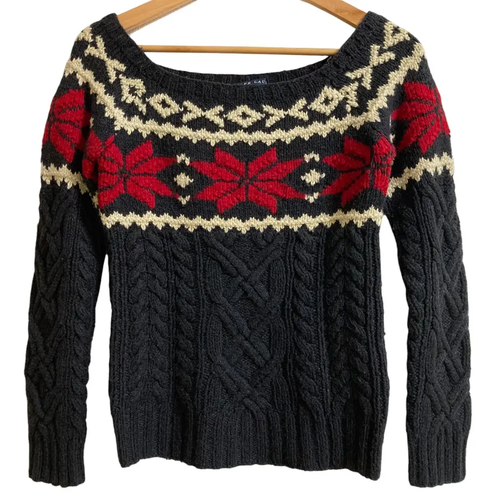 RALPH LAUREN ラルフローレン ネイティブ柄 カシミヤブレンド ケーブルニット セーター Lサイズ ネイビー