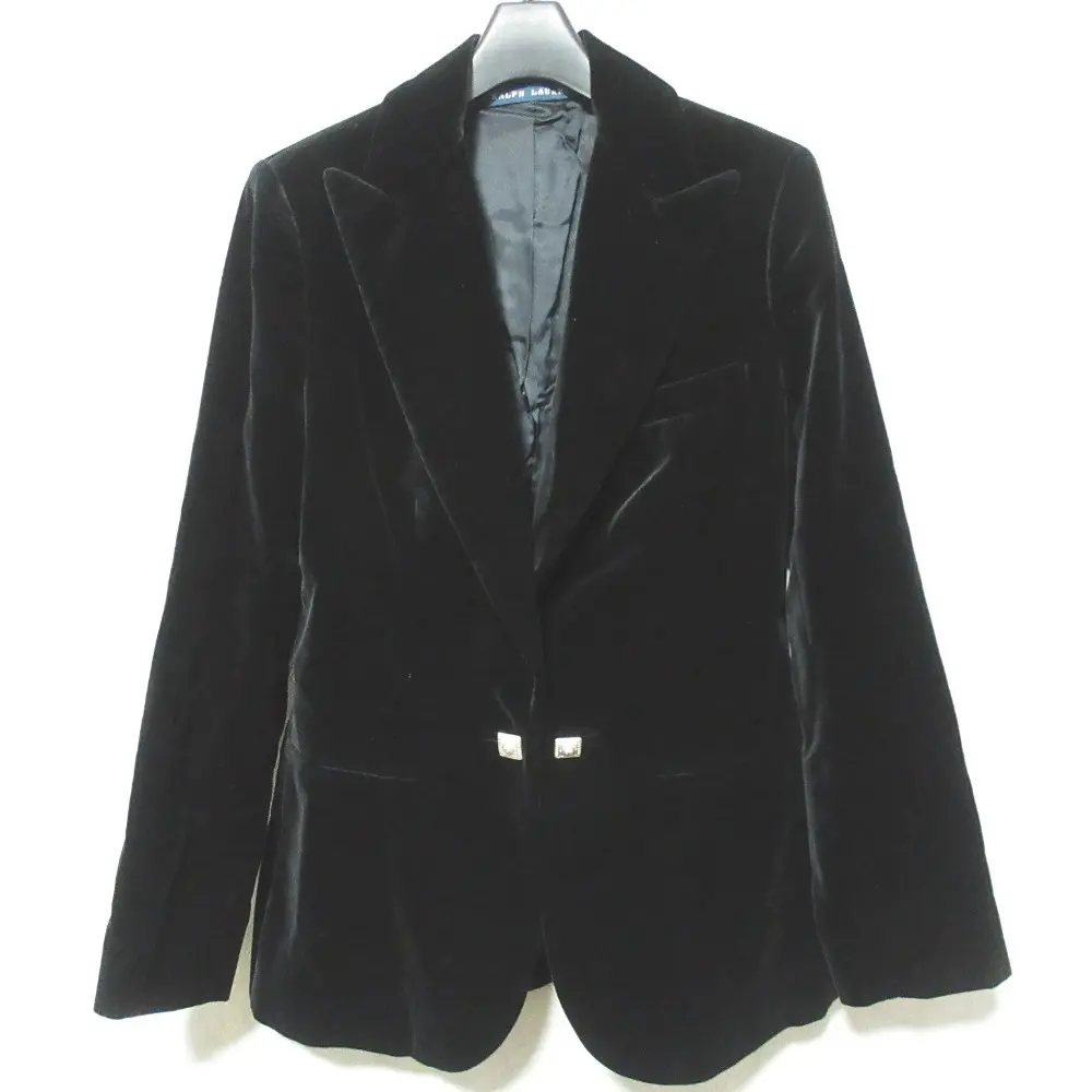 RALPH LAUREN ラルフローレン ボタンチェーン シングル ベロアジャケット S ブラック