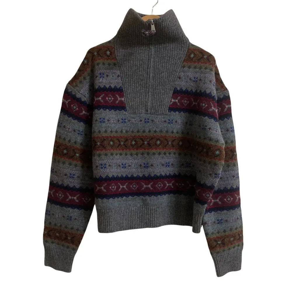 RALPH LAUREN ラルフローレン ネイティブ柄 ハーフジップ プルオーバーニットセーター グレー