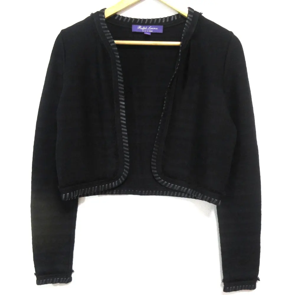 RALPH LAUREN ラルフローレン パープルレーベル ウールブレンド 長袖 ボタンレス ニット カーディガン ジャケット S ブラック