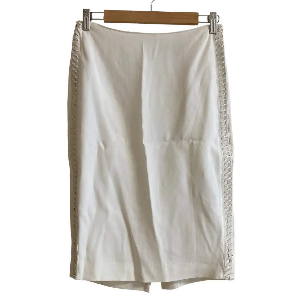 RALPH LAUREN ラルフローレンブラックレーベル ストレッチ サイドレザー ひざ丈 タイトスカート サイズ2 ホワイト
