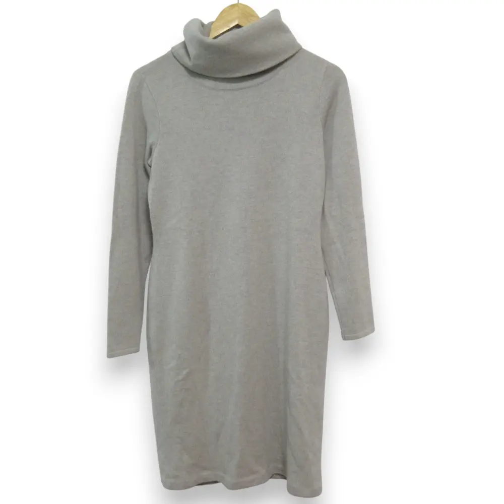 RALPH LAUREN ラルフローレン ブラックレーベル ウール100％ タートルネック 長袖 ミモレ丈 ニットワンピース M グレー